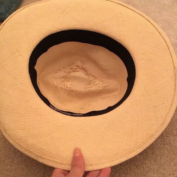 Authentic Vintage Panama Straw Fedora Hat with Blue and Red Band - Picture 4 of 4